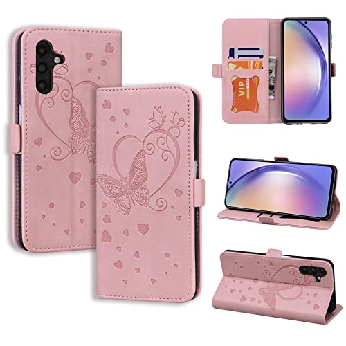 CASAFUNY Handyhülle für Samsung Galaxy A54 Hülle, PU Leder Tasche Cover mit Kartenfach Flip Case Magnetisch Klapphülle Schutzhülle für Samsung A54, Rosa von CASAFUNY