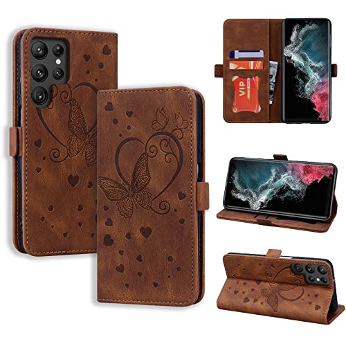 CASAFUNY Handyhülle für Samsung Galaxy S22 Ultra 5G Hülle PU Leder Tasche Cover für Samsung S22 Ultra mit Kartenfach Flip Case Magnetisch Klapphülle Schutzhülle für Samsung Galaxy S22 Ultra 5G, Braun von CASAFUNY