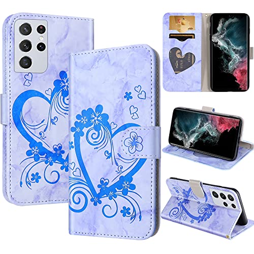 CASAFUNY Handyhülle für Samsung Galaxy S22 Ultra 5G Hülle Tasche PU Leder Flip Case Brieftasche Kartenfach Klapphülle Handytasche Case Schutzhülle für Samsung Galaxy S22 Ultra 6.8 Zoll, Blau von CASAFUNY