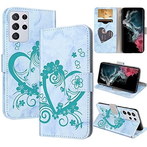 CASAFUNY Handyhülle für Samsung Galaxy S22 Ultra 5G Hülle Tasche PU Leder Flip Case Brieftasche Kartenfach Klapphülle Handytasche Case Schutzhülle für Samsung Galaxy S22 Ultra 6.8 Zoll, Grün von CASAFUNY