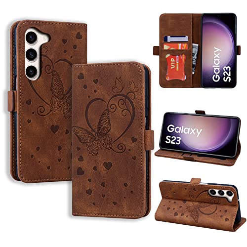 CASAFUNY Handyhülle für Samsung Galaxy S23 Hülle, PU Leder Tasche Cover mit Kartenfach Flip Case Magnetisch Klapphülle Schutzhülle für Samsung Galaxy S23 5G, Braun von CASAFUNY