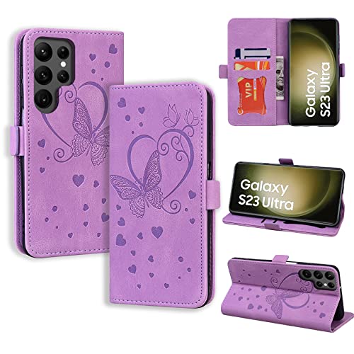 CASAFUNY Handyhülle für Samsung Galaxy S23 Ultra Hülle, PU Leder Tasche Cover mit Kartenfach Flip Case Magnetisch Klapphülle Schutzhülle für Samsung Galaxy S23 Ultra 5G, Violett von CASAFUNY