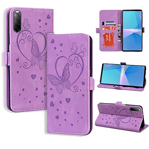 CASAFUNY Handyhülle für Sony Xperia 10 III 5G Hülle, PU Leder Tasche Cover mit Kartenfach Geld Slot Ständer Flip Case Magnetisch Klapphülle Schutzhülle für Sony Xperia 10 III, Violett von CASAFUNY