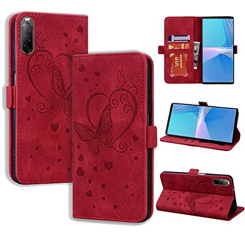 CASAFUNY Handyhülle für Sony Xperia 10 III 5G Hülle, PU Leder Tasche Cover mit Kartenfach Geld Slot Ständer Flip Case Magnetisch Klapphülle Schutzhülle für Sony Xperia 10 III, rot von CASAFUNY