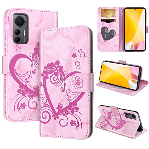 CASAFUNY Handyhülle für Xiaomi 12 Lite Hülle Tasche PU Leder Flip Case Brieftasche Kartenfach Klapphülle Handytasche Case Schutzhülle für Xiaomi 12 Lite 5G, Rosa von CASAFUNY