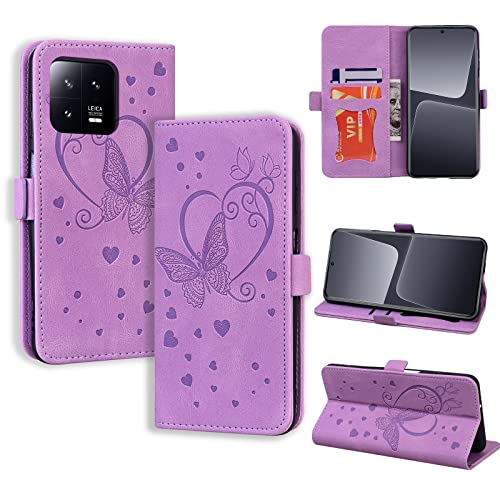 CASAFUNY Handyhülle für Xiaomi 13 Pro Hülle, PU Leder Tasche Cover mit Kartenfach Flip Case Magnetisch Klapphülle Schutzhülle für Xiaomi 13 Pro, Violett von CASAFUNY