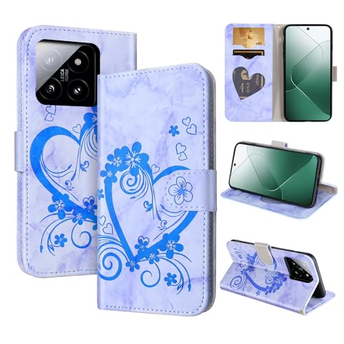 CASAFUNY Handyhülle für Xiaomi 14 Hülle Tasche PU Leder Flip Case Brieftasche Kartenfach Klapphülle Handytasche Case Schutzhülle für Xiaomi 14, Blau von CASAFUNY