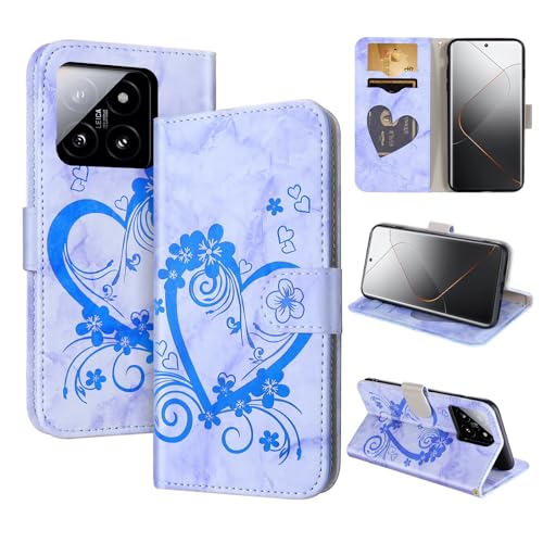 CASAFUNY Handyhülle für Xiaomi 14 Pro Hülle Tasche PU Leder Flip Case Brieftasche Kartenfach Klapphülle Handytasche Case Schutzhülle für Xiaomi 14 Pro, Blau von CASAFUNY
