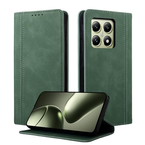 CASAFUNY Handyhülle für Xiaomi 14T 5G Hülle Leder Flip Wallet Stoßfeste Case Klapphülle für Xiaomi 14 T Tasche Kartensteckplätzen Schutzhülle für Xiaomi 14T 5G Grün von CASAFUNY