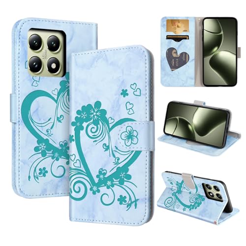 CASAFUNY Handyhülle für Xiaomi 14T 5G Hülle Tasche PU Leder Flip Case Xiaomi 14T Brieftasche Kartenfach Klapp hülle Handytasche Case Schutzhülle für Xiaomi Mi 14T - Grün von CASAFUNY