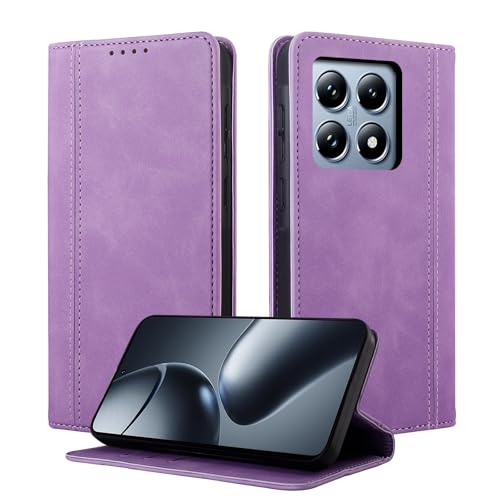 CASAFUNY Handyhülle für Xiaomi 14T Pro 5G Hülle Leder Flip Wallet Stoßfeste Case Klapphülle für Xiaomi 14 T Pro Tasche Kartensteckplätzen Schutzhülle für Xiaomi 14T Pro 5G Lila von CASAFUNY