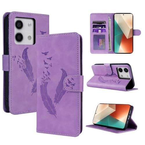 CASAFUNY Handyhülle für Xiaomi Redmi Note 13 5G Hülle, Premium Lederhülle Klappbar Klapphülle für Redmi Note 13 5G Magnetisch Klappbar Wallet Tasche Schutzhülle für Xiaomi Redmi Note 13 5G, Lila von CASAFUNY