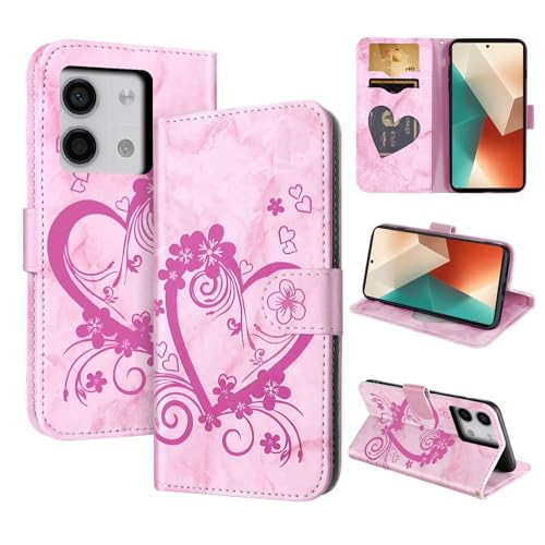 CASAFUNY Handyhülle für Xiaomi Redmi Note 13 5G Hülle Tasche PU Leder Flip Case Brieftasche Kartenfach Klapphülle Handytasche Case Schutzhülle für Xiaomi Redmi Note 13 5G, Rosa von CASAFUNY