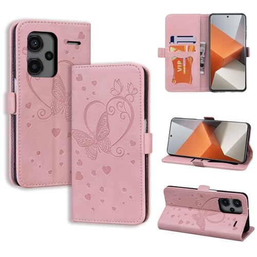 CASAFUNY Handyhülle für Xiaomi Redmi Note 13 Pro Plus 5G Hülle, PU Leder Tasche Cover mit Kartenfach Flip Case Magnetisch Klapphülle Schutzhülle für Redmi Note 13 Pro Plus 5G, Rosa von CASAFUNY