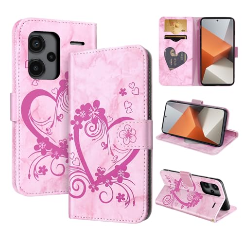 CASAFUNY Handyhülle für Xiaomi Redmi Note 13 Pro Plus 5G Hülle Tasche PU Leder Flip Case Brieftasche Kartenfach Klapphülle Handytasche Case Schutzhülle für Xiaomi Redmi Note 13 Pro Plus 5G, Rosa von CASAFUNY