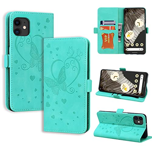 CASAFUNY Handyhülle für iPhone 11 Hülle, PU Leder Tasche Cover mit Kartenfach Flip Case Magnetisch Klapphülle Schutzhülle für iPhone 11, Grün von CASAFUNY