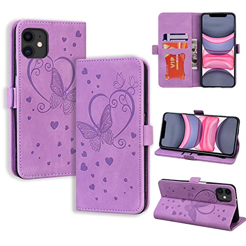 CASAFUNY Handyhülle für iPhone 11 Hülle, PU Leder Tasche Cover mit Kartenfach Flip Case Magnetisch Klapphülle Schutzhülle für iPhone 11, Violett von CASAFUNY