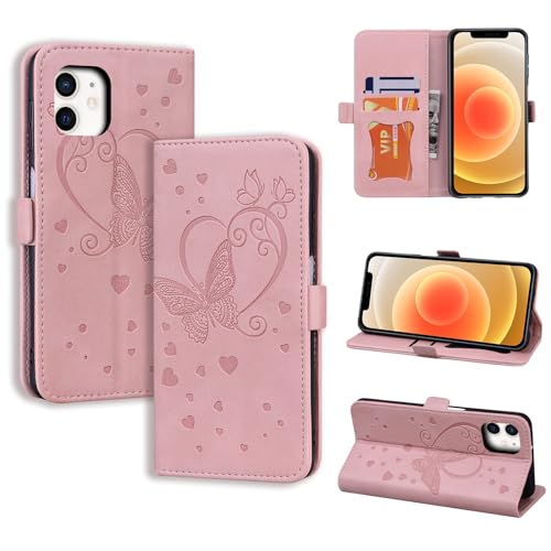 CASAFUNY Handyhülle für iPhone 12 Hülle iPhone 12 Pro Hülle, PU Leder Tasche Cover mit Kartenfach Flip Case Magnetisch Klapphülle Schutzhülle für iPhone 12/iPhone 12 Pro, Rosa von CASAFUNY