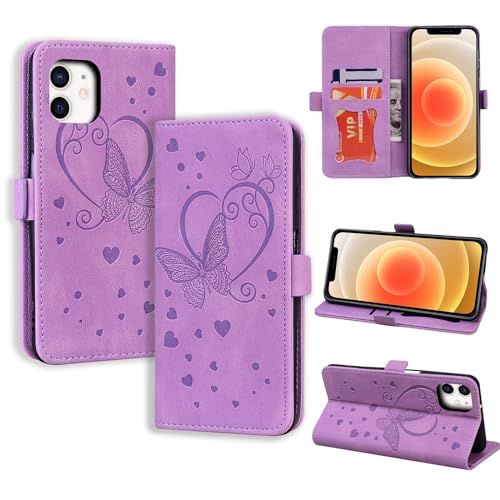 CASAFUNY Handyhülle für iPhone 12 Hülle iPhone 12 Pro Hülle, PU Leder Tasche Cover mit Kartenfach Flip Case Magnetisch Klapphülle Schutzhülle für iPhone 12/iPhone 12 Pro, Violett von CASAFUNY