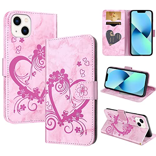 CASAFUNY Handyhülle für iPhone 13 Mini 5,4 Zoll (2021) Hülle Tasche PU Leder Flip Case Brieftasche Kartenfach Klapphülle Handytasche Case Schutzhülle für iPhone 13 Mini, Rosa von CASAFUNY