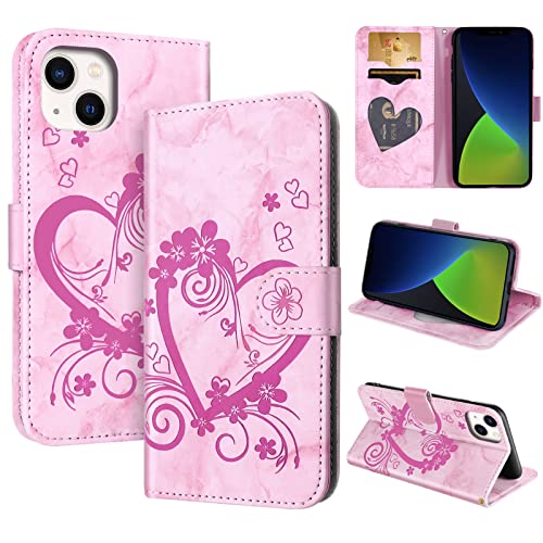 CASAFUNY Handyhülle für iPhone 14 Hülle Tasche PU Leder Flip Case Brieftasche Kartenfach Klapphülle Handytasche Case Schutzhülle für iPhone 14 6,1 Zoll 2022, Rosa von CASAFUNY