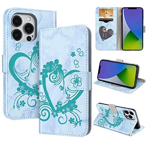 CASAFUNY Handyhülle für iPhone 14 Pro Hülle Tasche PU Leder Flip Case Brieftasche Kartenfach Klapphülle Handytasche Case Schutzhülle für iPhone 14 Pro 6,1 Zoll 2022, Grün von CASAFUNY