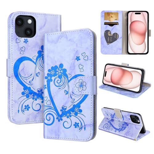 CASAFUNY Handyhülle für iPhone 15 Hülle Tasche PU Leder Flip Case Brieftasche Kartenfach Klapphülle Handytasche Case Schutzhülle für iPhone 15, Blau von CASAFUNY
