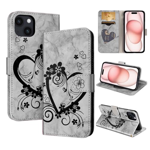 CASAFUNY Handyhülle für iPhone 15 Hülle Tasche PU Leder Flip Case Brieftasche Kartenfach Klapphülle Handytasche Case Schutzhülle für iPhone 15, Schwarz von CASAFUNY