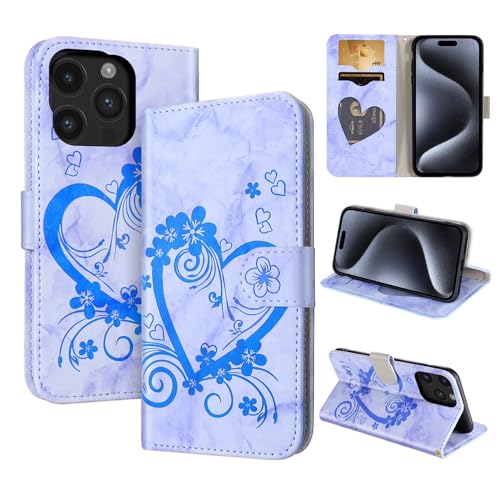 CASAFUNY Handyhülle für iPhone 15 Pro Hülle Tasche PU Leder Flip Case Brieftasche Kartenfach Klapphülle Handytasche Case Schutzhülle für iPhone 15 Pro, Blau von CASAFUNY