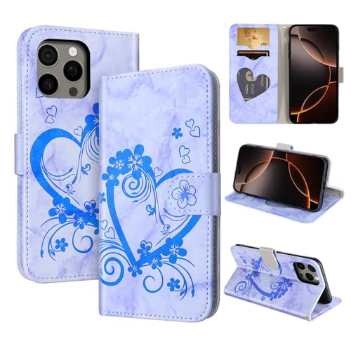 CASAFUNY Handyhülle für iPhone 16 Pro Max Hülle Tasche PU Leder Flip Case Brieftasche Kartenfach Klapphülle Handytasche Case Schutzhülle für iPhone 16 Pro Max, Blau von CASAFUNY