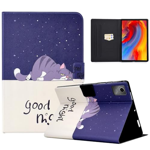 CASAFUNY Hülle für Lenovo Tab M11 (TB330) 11 Zoll 2024 PU Leder Schutzhülle Cover mit Auto Schlaf/Wach Tablette Case für Lenovo Tab M11 2024, Gute Nacht Katze von CASAFUNY