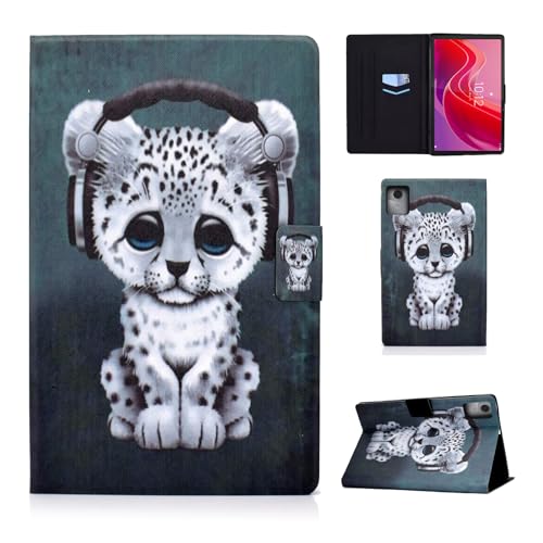 CASAFUNY Hülle für Lenovo Tab M11 (TB330) 11 Zoll 2024 PU Leder Schutzhülle Cover mit Auto Schlaf/Wach Tablette Case für Lenovo Tab M11 2024, Kopfhörer-Leopard von CASAFUNY