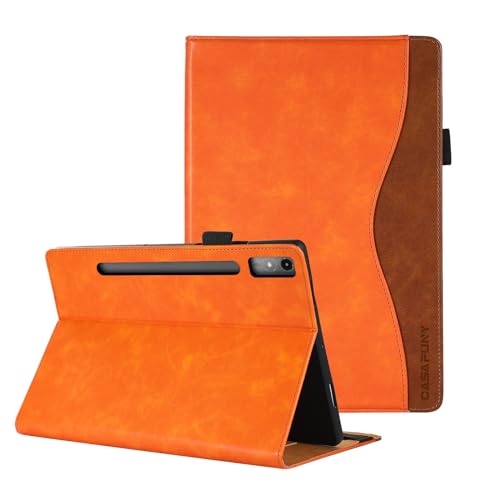 CASAFUNY Hülle für Lenovo Tab P12 12.7" 2023 mit Stifhalter, Premium PU Leder Business Multi-Winkel Folio Schutzhülle Dokumentschlitze Tablet case für Lenovo Tab P12 2023 12.7 Zoll, Orange von CASAFUNY