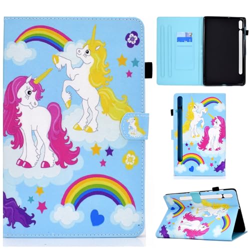 CASAFUNY Hülle für Lenovo Tab P12 12.7 Zoll 2023 mit Stifthalter, PU Leder Tablette Schützhülle Stand Folio Cover mit Auto Schlafen/Wachen Tablet Case für Lenovo Tab P12 2023, Buntes Einhorn von CASAFUNY