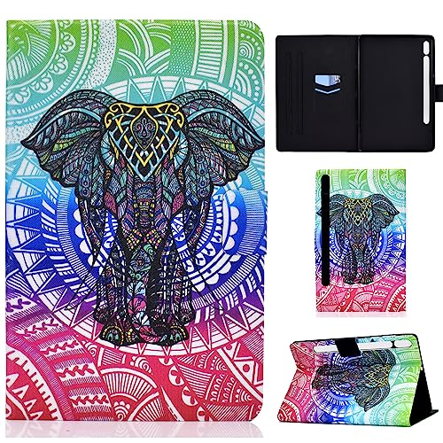 CASAFUNY Hülle für Lenovo Tab P12 12.7 Zoll 2023 mit Stifthalter, PU Leder Tablette Schützhülle Stand Folio Cover mit Auto Schlafen/Wachen Tablet Case für Lenovo Tab P12 2023, Elefant von CASAFUNY