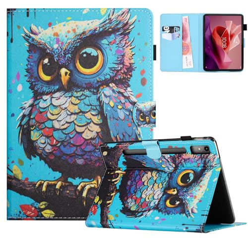 CASAFUNY Hülle für Lenovo Tab P12 12.7 Zoll 2023 mit Stifthalter, PU Leder Tablette Schützhülle Stand Folio Cover mit Auto Schlafen/Wachen Tablet Case für Lenovo Tab P12 2023, Eule von CASAFUNY