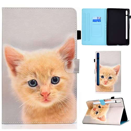 CASAFUNY Hülle für Lenovo Tab P12 12.7 Zoll 2023 mit Stifthalter, PU Leder Tablette Schützhülle Stand Folio Cover mit Auto Schlafen/Wachen Tablet Case für Lenovo Tab P12 2023, Gelbe Katze von CASAFUNY