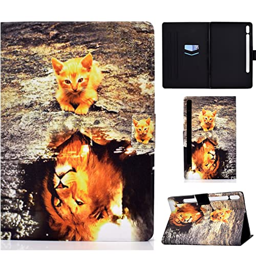 CASAFUNY Hülle für Lenovo Tab P12 12.7 Zoll 2023 mit Stifthalter, PU Leder Tablette Schützhülle Stand Folio Cover mit Auto Schlafen/Wachen Tablet Case für Lenovo Tab P12 2023, Katze und Löwe von CASAFUNY