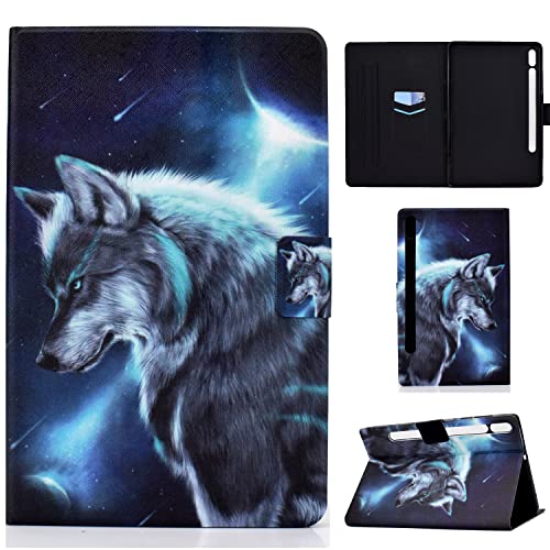 CASAFUNY Hülle für Lenovo Tab P12 12.7 Zoll 2023 mit Stifthalter, PU Leder Tablette Schützhülle Stand Folio Cover mit Auto Schlafen/Wachen Tablet Case für Lenovo Tab P12 2023, Mondschein-Wolf von CASAFUNY