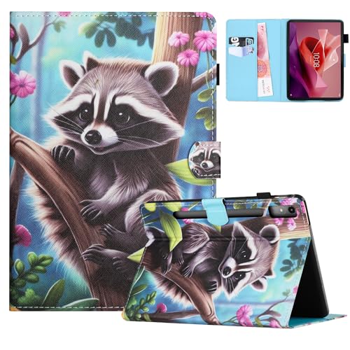 CASAFUNY Hülle für Lenovo Tab P12 12.7 Zoll 2023 mit Stifthalter, PU Leder Tablette Schützhülle Stand Folio Cover mit Auto Schlafen/Wachen Tablet Case für Lenovo Tab P12 2023, Waschbär von CASAFUNY