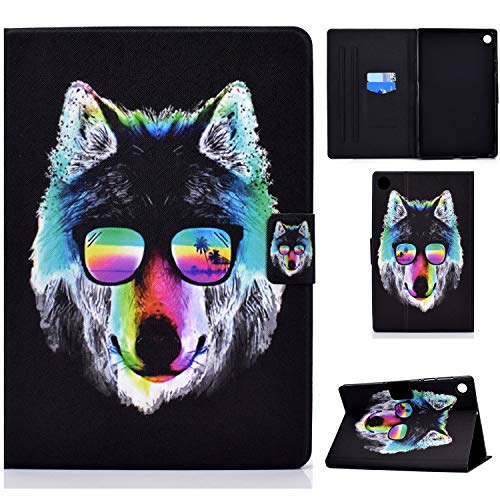 CASAFUNY Hülle für Samsung Galaxy Tab A8 10,5" 2022/2021 (SM-X200/SM-X205/SM-X207), PU Leder Tablette Schützhülle Multi-Winkel Ständer Cover Case für Samsung Galaxy Tab A8 2022/2021, Brillenwolf von CASAFUNY