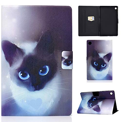 CASAFUNY Hülle für Samsung Galaxy Tab A8 2022/2021 PU Leder Schutzhülle Cover mit Standfunktion Wallet Cover Case für Samsung Galaxy Tab A8 10.5" (SM-X200/X205/X207) Tablet, Blauäugige Katze von CASAFUNY