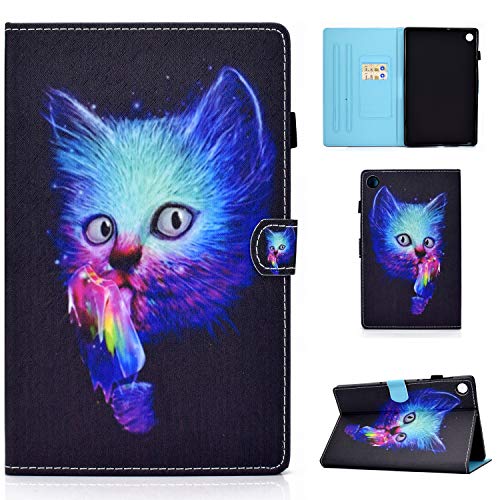CASAFUNY Hülle für Samsung Galaxy Tab A8 2022/2021 PU Leder Schutzhülle Cover mit Standfunktion Wallet Cover Case für Samsung Galaxy Tab A8 10.5" (SM-X200/X205/X207) Tablet, Bunte Katze von CASAFUNY