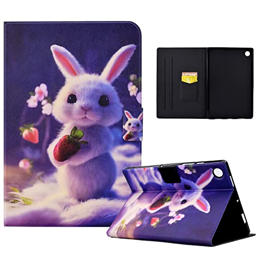 CASAFUNY Hülle für Samsung Galaxy Tab A8 2022/2021 PU Leder Schutzhülle Cover mit Standfunktion Wallet Cover Case für Samsung Galaxy Tab A8 10.5" (SM-X200/X205/X207) Tablet, Erdbeer Kaninchen von CASAFUNY