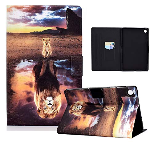 CASAFUNY Hülle für Samsung Galaxy Tab A8 2022/2021 PU Leder Schutzhülle Cover mit Standfunktion Wallet Cover Case für Samsung Galaxy Tab A8 10.5" (SM-X200/X205/X207) Tablet, Leopard und Löwe von CASAFUNY