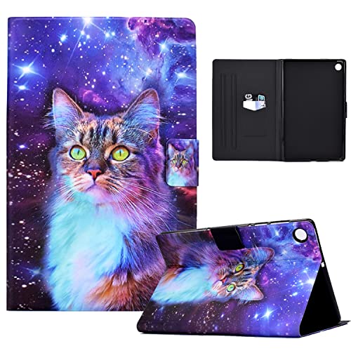 CASAFUNY Hülle für Samsung Galaxy Tab A8 2022/2021 PU Leder Schutzhülle Cover mit Standfunktion Wallet Cover Case für Samsung Galaxy Tab A8 10.5" (SM-X200/X205/X207) Tablet, Stern Katze von CASAFUNY