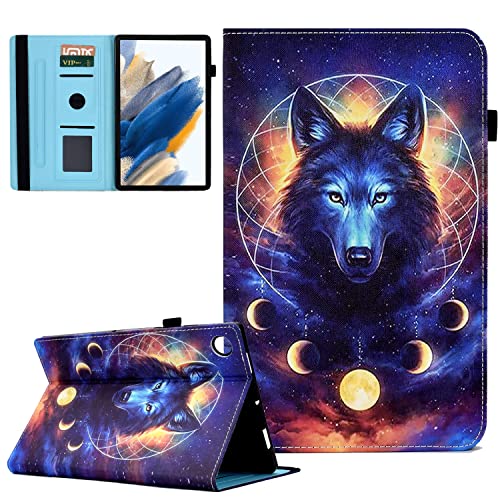 CASAFUNY Hülle für Samsung Galaxy Tab A8 2022/2021 PU Leder Schutzhülle Cover mit Standfunktion Wallet Cover Case für Samsung Galaxy Tab A8 10.5" (SM-X200/X205/X207) Tablet, Weltraum-Wolf von CASAFUNY