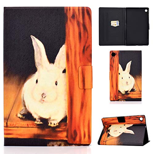 CASAFUNY Hülle für Samsung Galaxy Tab A8 2022/2021 PU Leder Schutzhülle Cover mit Standfunktion Wallet Cover Case für Samsung Galaxy Tab A8 10.5" (SM-X200/X205/X207) Tablet, weißer Hase von CASAFUNY