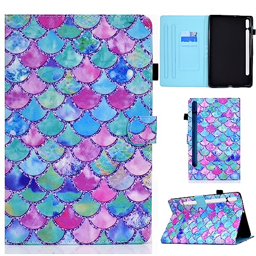CASAFUNY Hülle für Samsung Galaxy Tab S8 2022/S7 2020 11 Zoll mit S Pen Halter, PU Leder Tablette Schützhülle Cover Case Auto Schlaf/Wach für Samsung Galaxy Tab S8 / Galaxy Tab S7, Fischschuppen von CASAFUNY