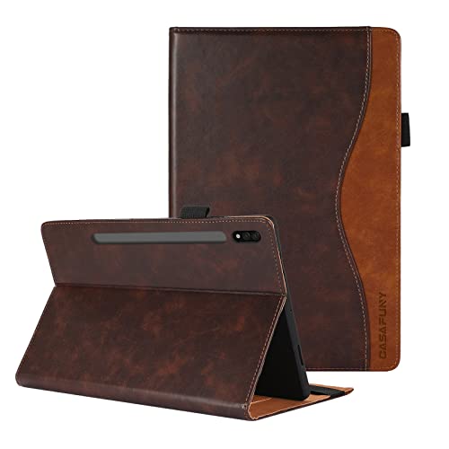 CASAFUNY Hülle für Samsung Galaxy Tab S8 Plus 2022 /S7 FE 2021/S7 Plus 2020 12,4 Zoll, PU Leder Magnetisches Schutzhülle mit S Pen Halter Dokumentschlitze für Samsung Galaxy Tab S7 FE/S8+/S7+, Braun von CASAFUNY